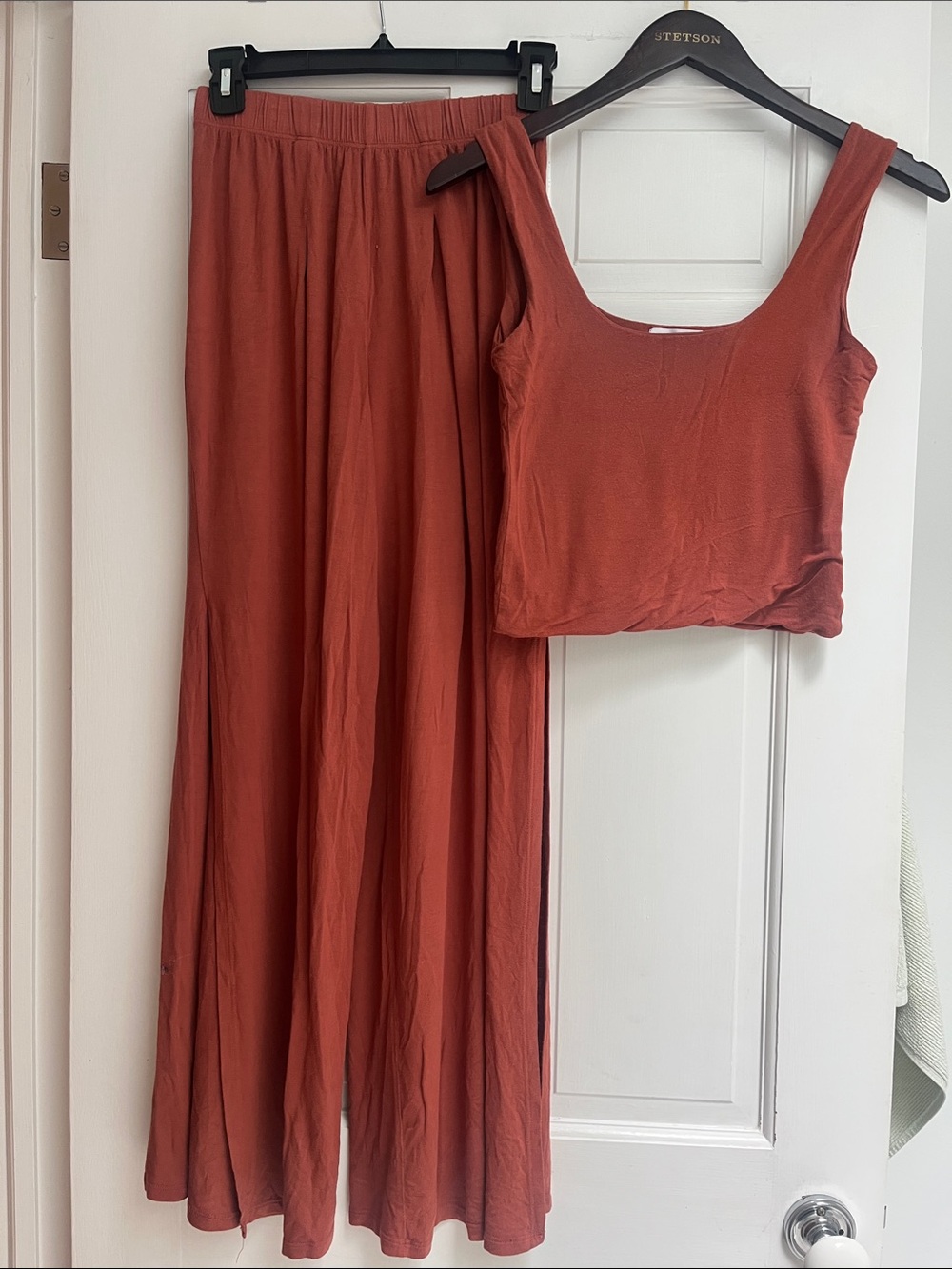 Waverles Rust Orange Tank & Wide Leg Pants Lounge Set - Size S